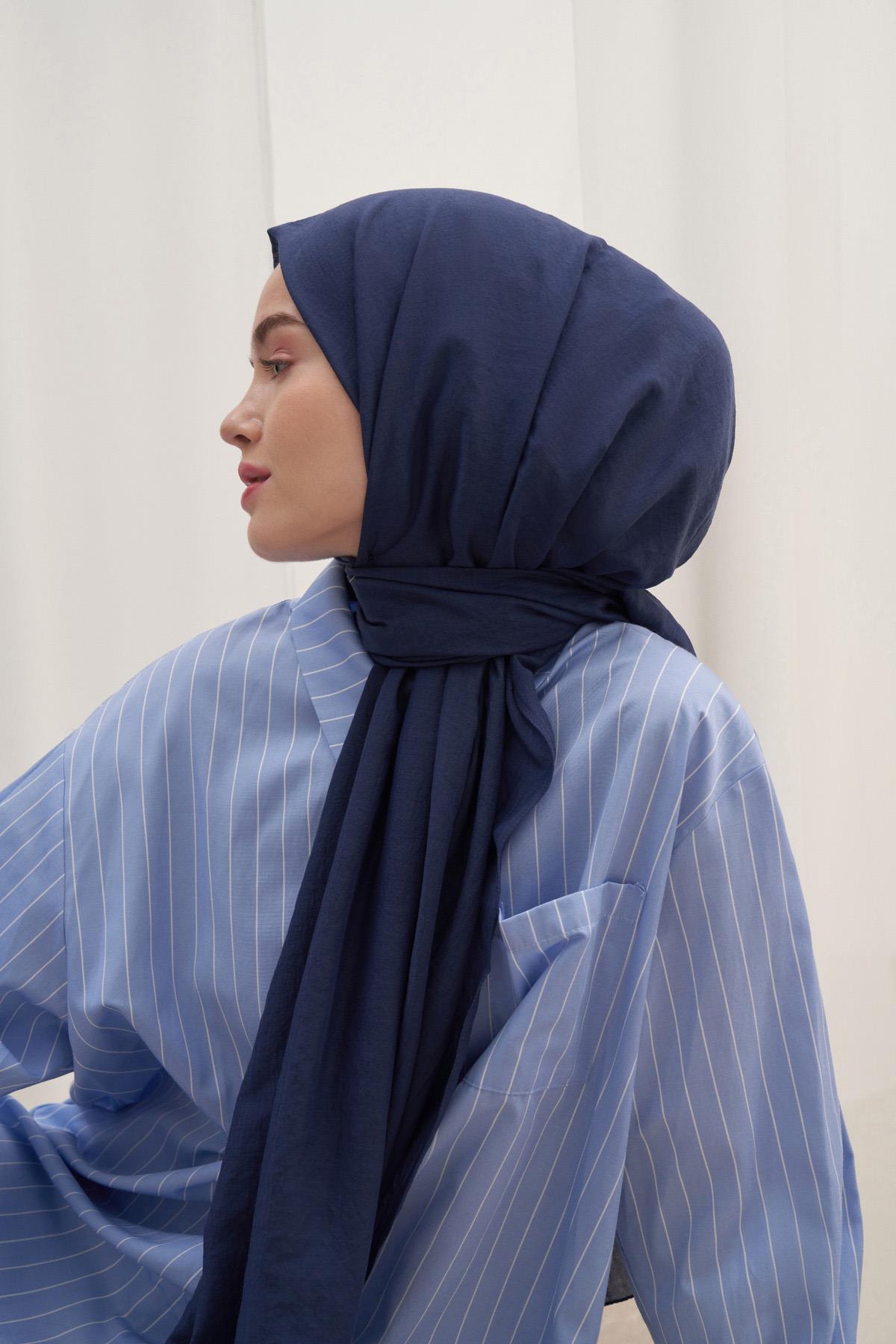 Organik  Kırışık  Şal Lacivert