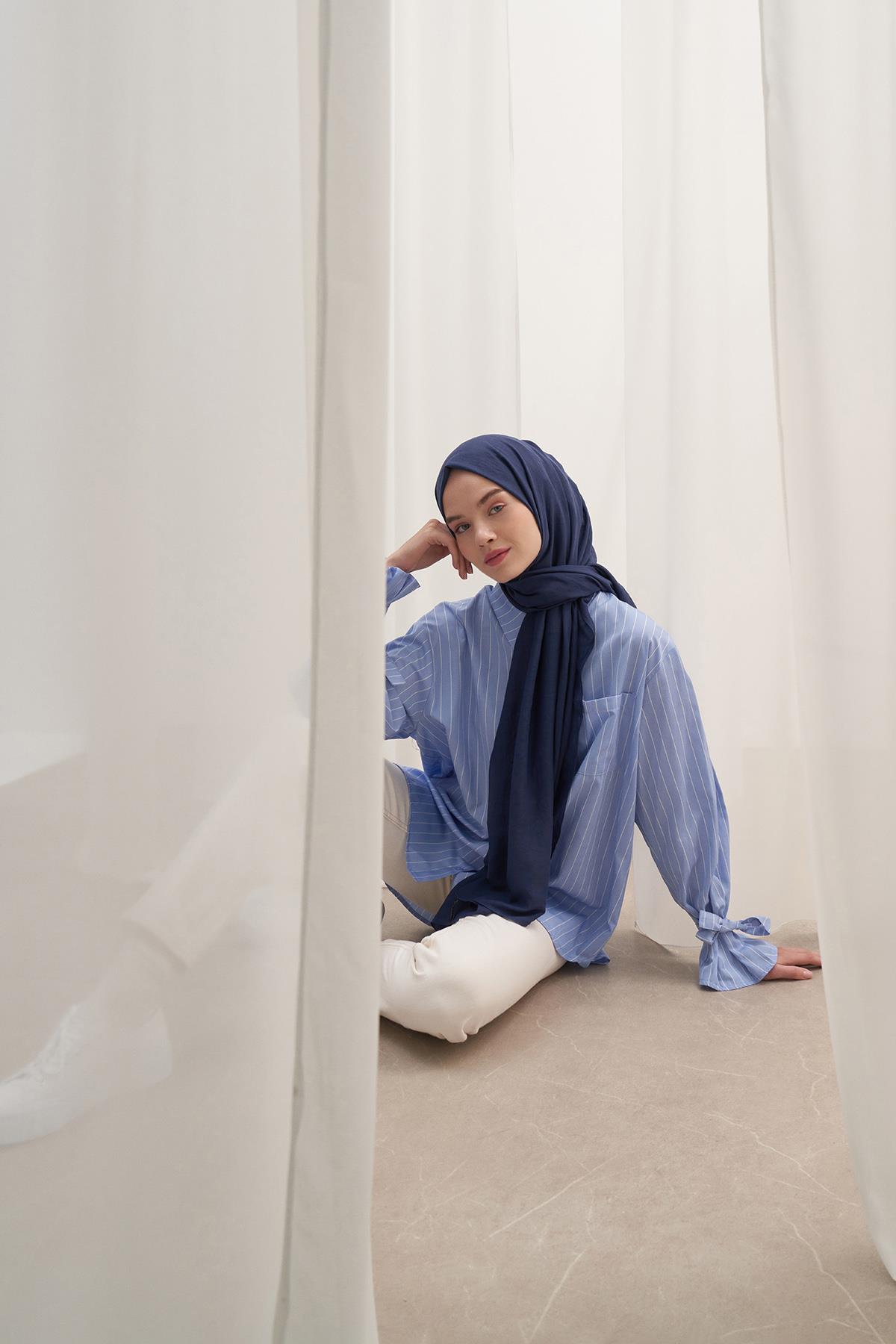 Organik  Kırışık  Şal Lacivert