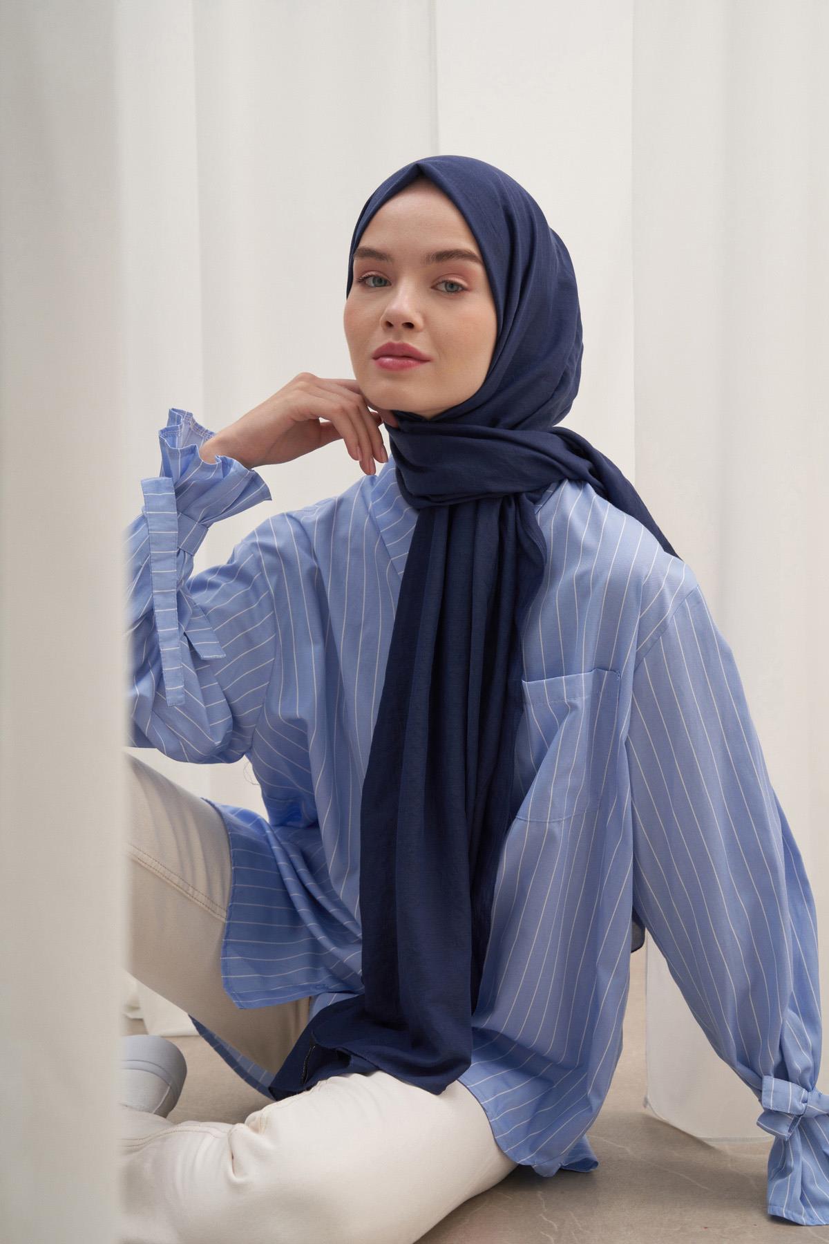 Organik  Kırışık  Şal Lacivert