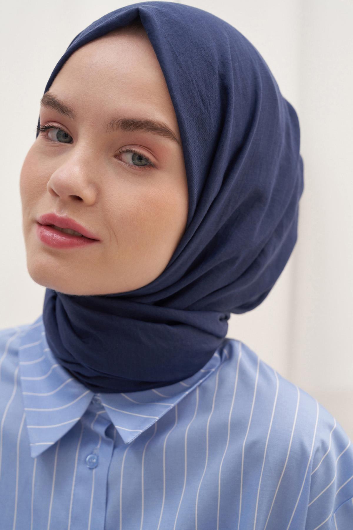 Organik  Kırışık  Şal Lacivert