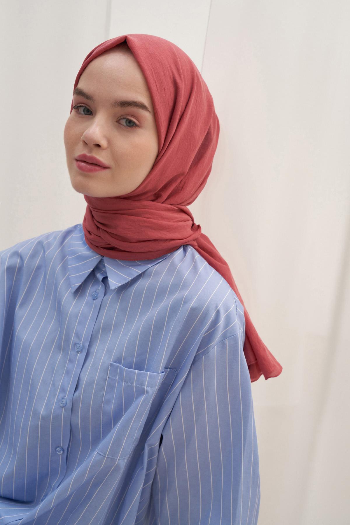 Organik Kırışık  Şal Mercan