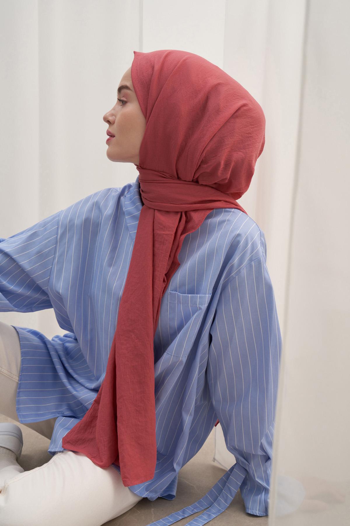 Organik Kırışık  Şal Mercan