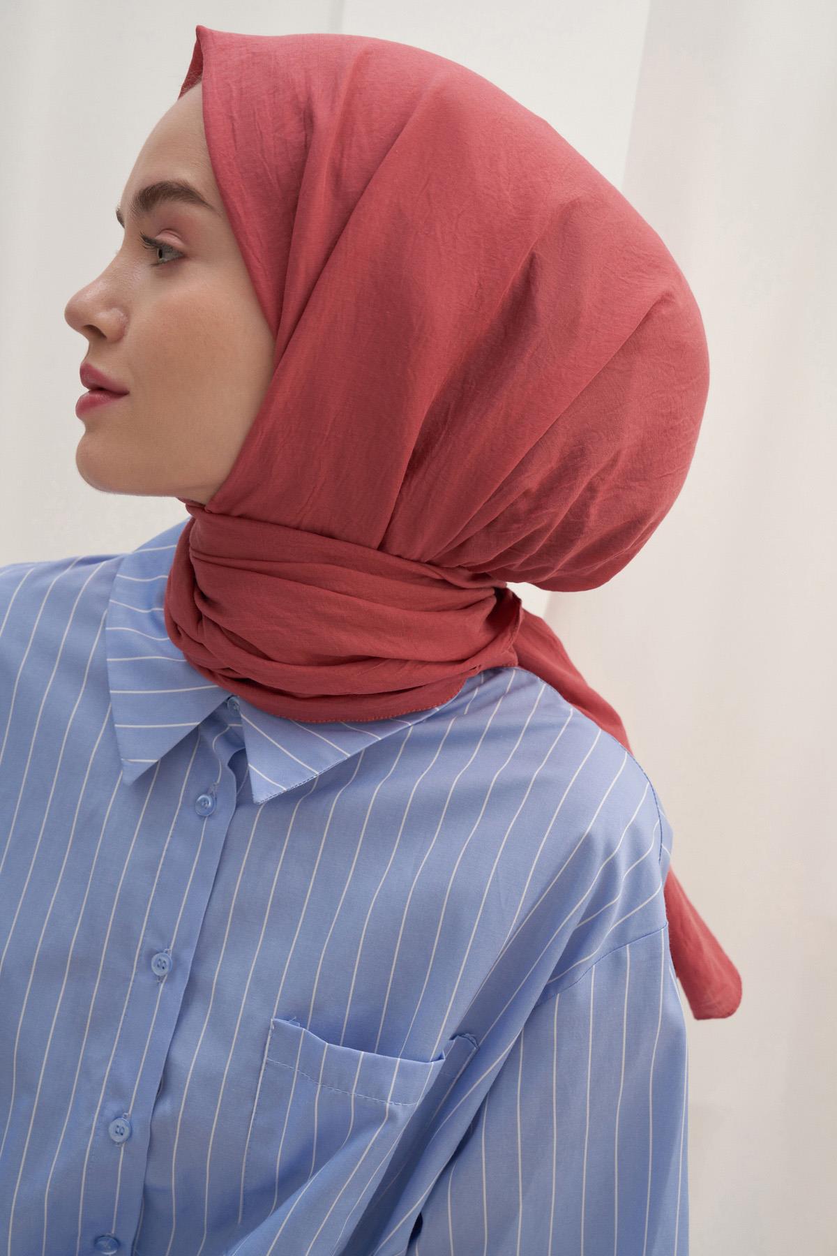 Organik Kırışık  Şal Mercan