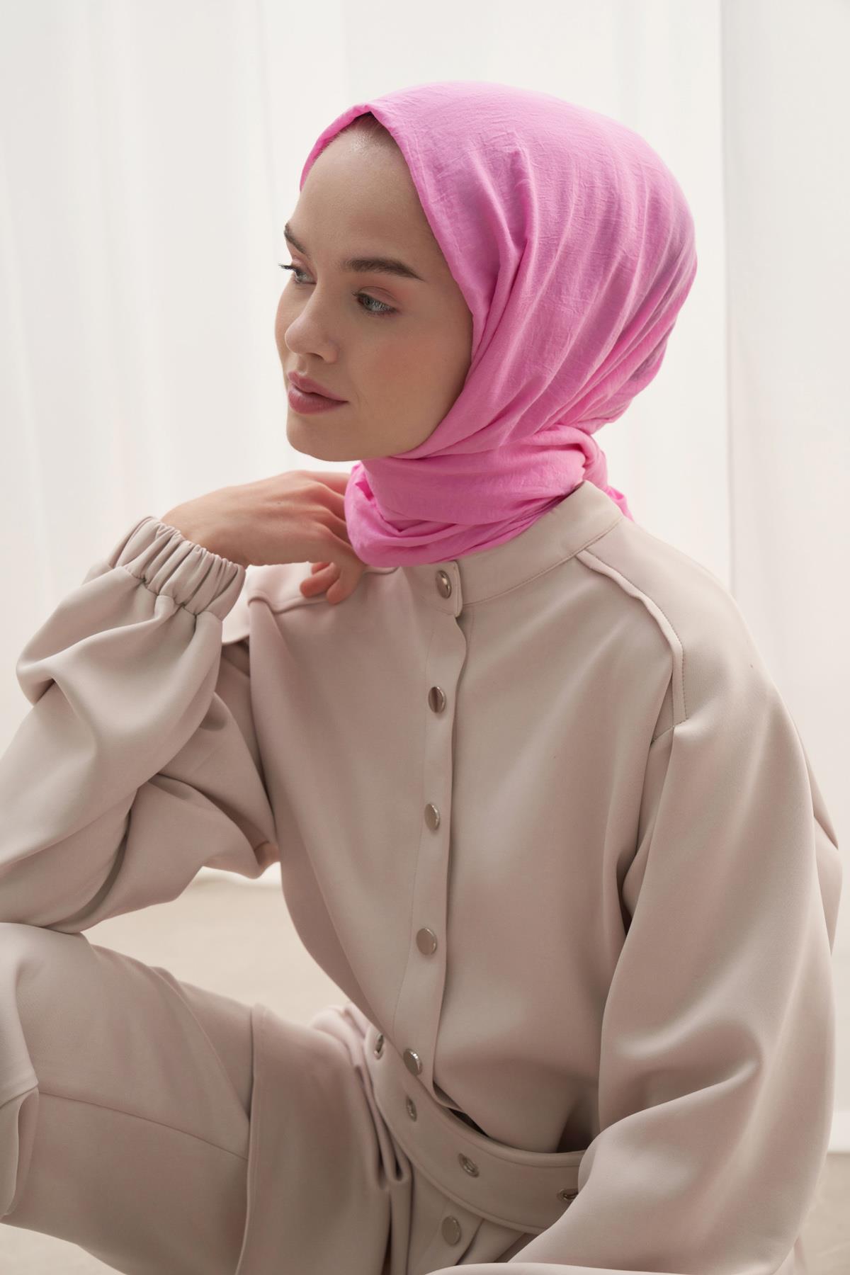 Organik Kırışık  Şal Pembe