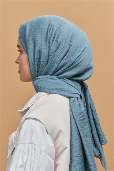 Pamuk Çizgi Dokuma Şal Petrol Mavisi