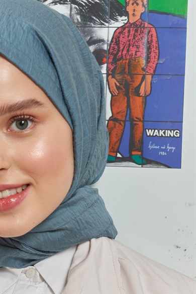 Pamuk Çizgi Dokuma Şal Petrol Mavisi