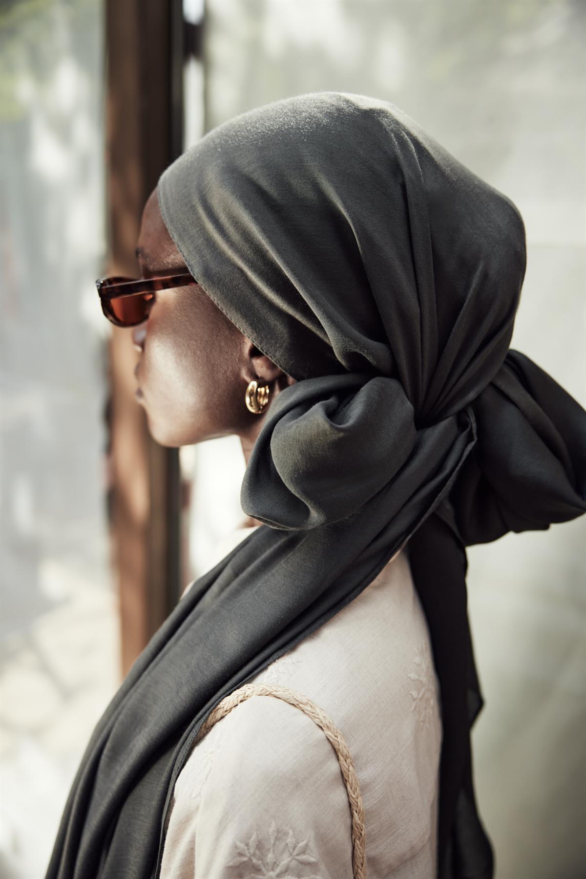 Şantuk Çift Taraflı  İpekli Şal Haki