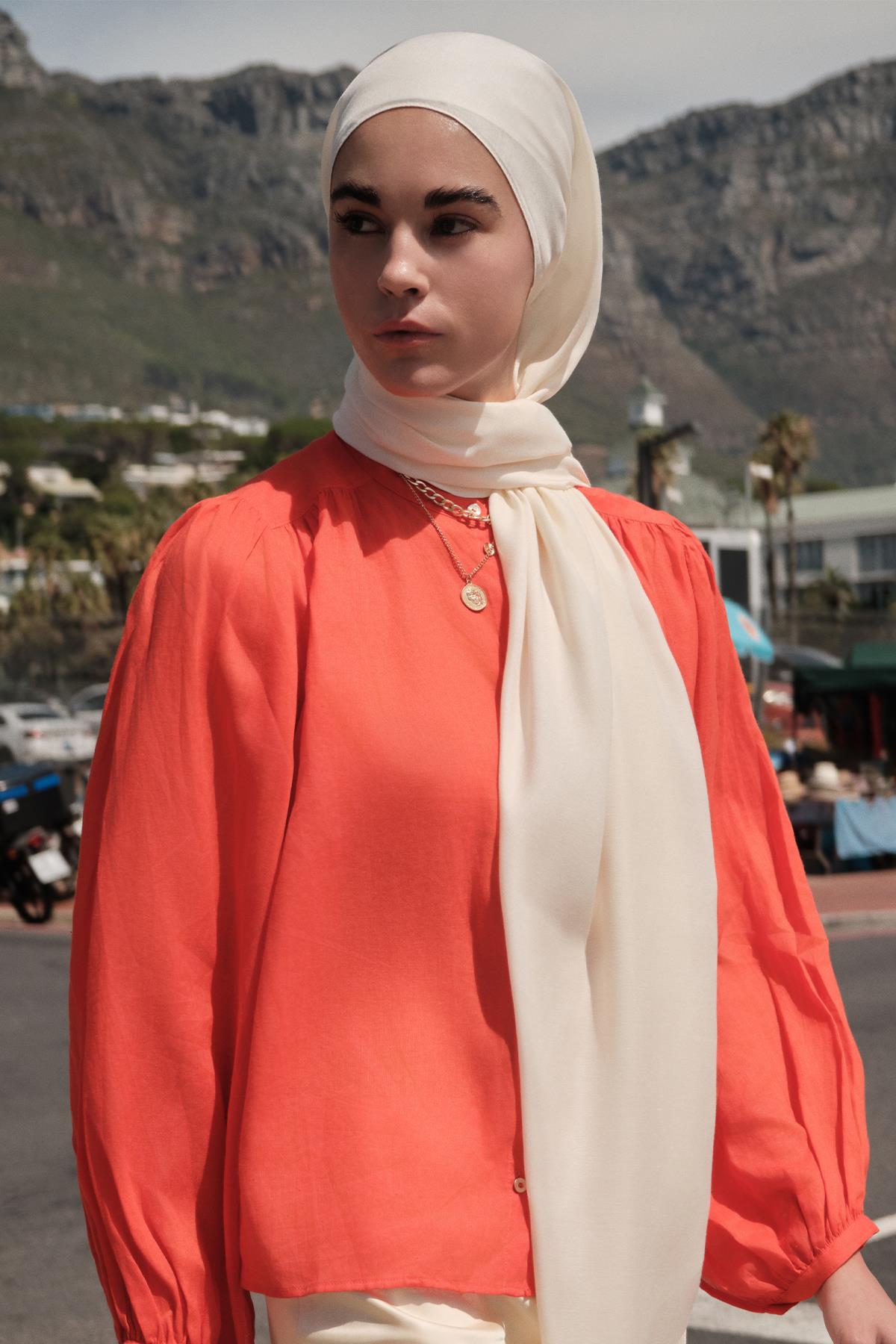 Şantuk Çift Taraflı İpekli Şal İnci