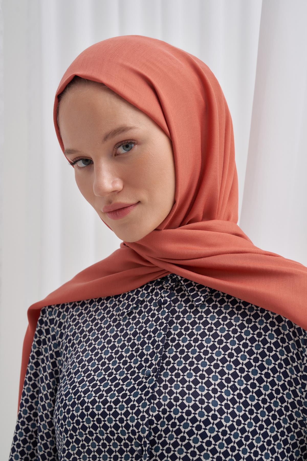 Şantuk Çift Taraflı İpekli Şal Kiremit