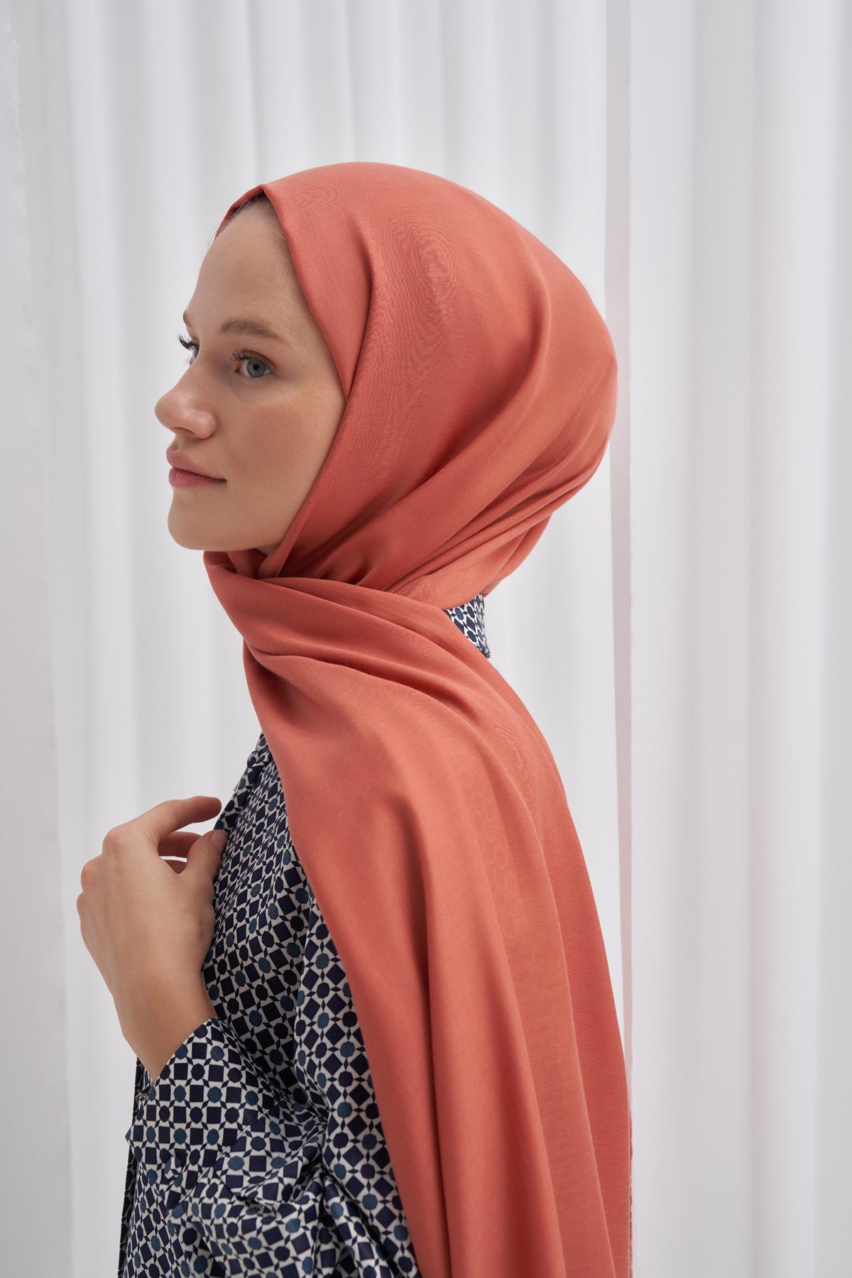 Şantuk Çift Taraflı İpekli Şal Kiremit