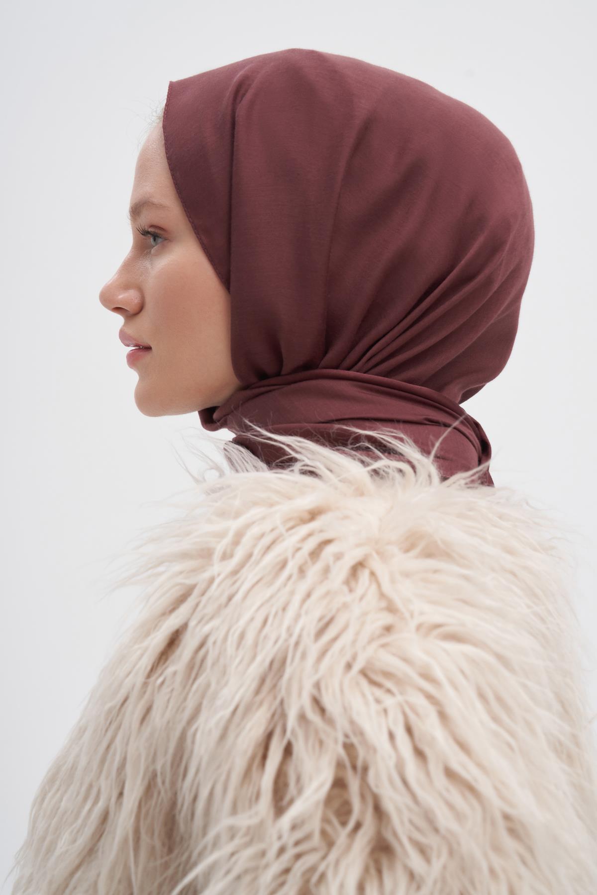 Şantuk Çift Taraflı İpekli Şal Kızıl Kahve