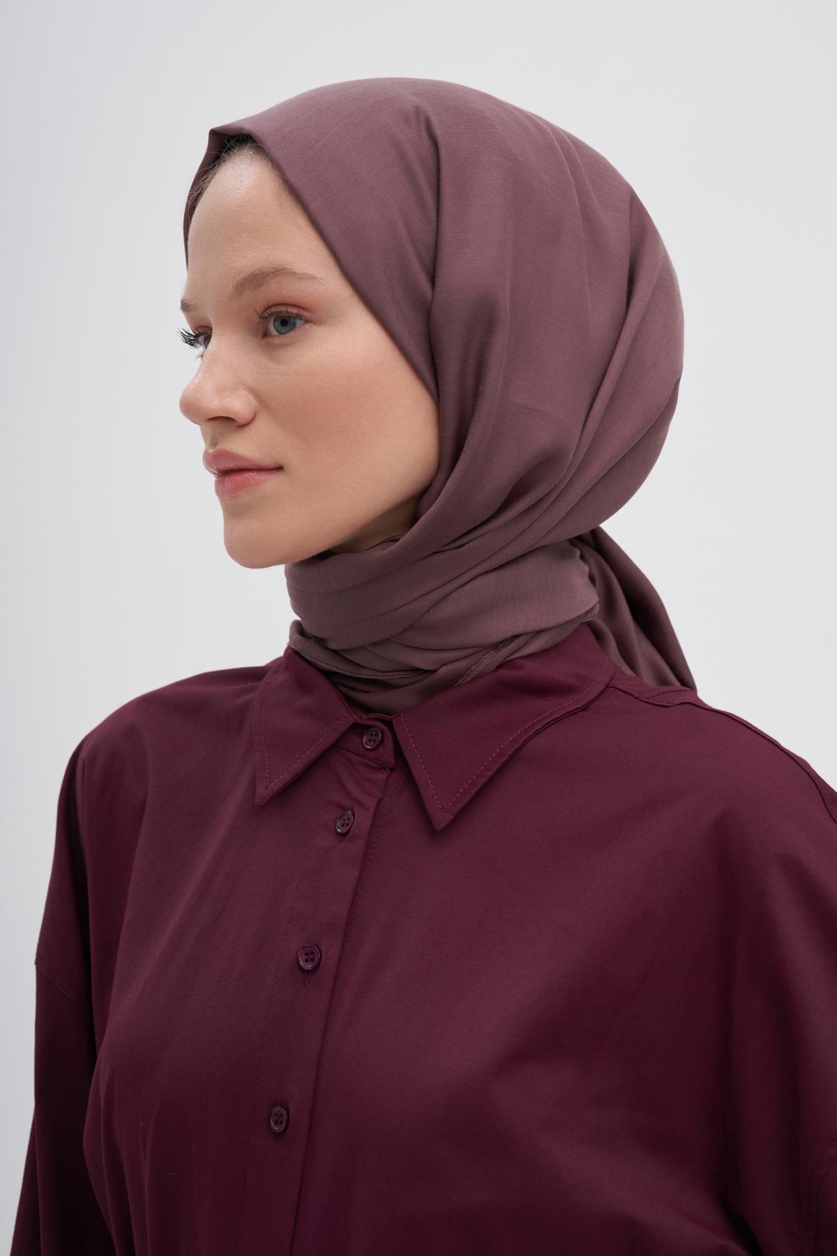 Şantuk Çift Taraflı İpekli Şal Koyu Gül Kurusu