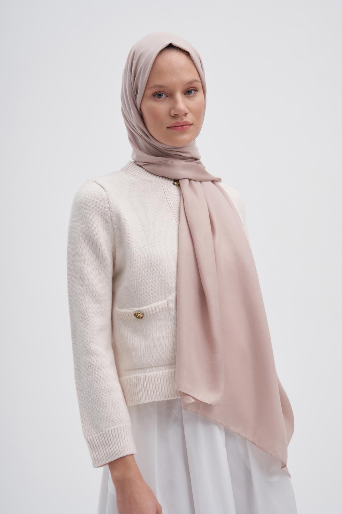 Şantuk Çift Taraflı İpekli Şal Krem