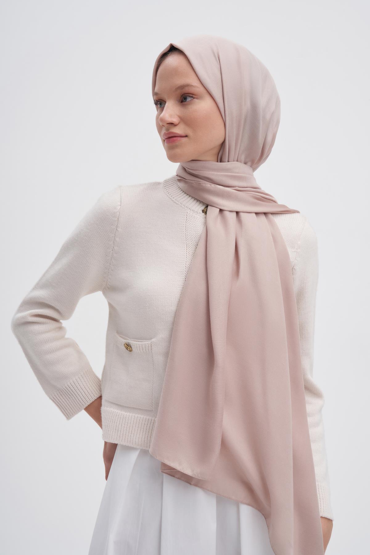 Şantuk Çift Taraflı İpekli Şal Krem