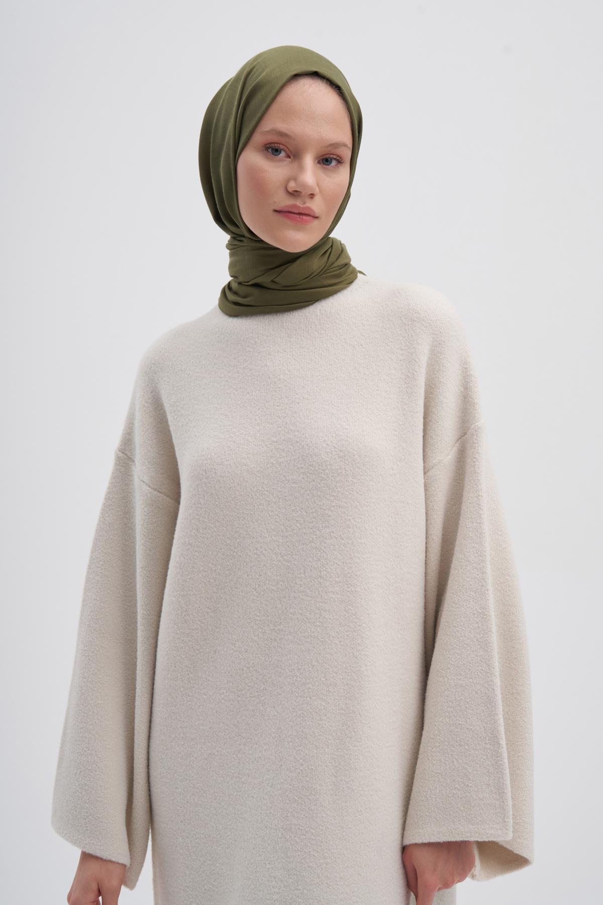 Şantuk Çift Taraflı İpekli Şal Zeytin Yeşili