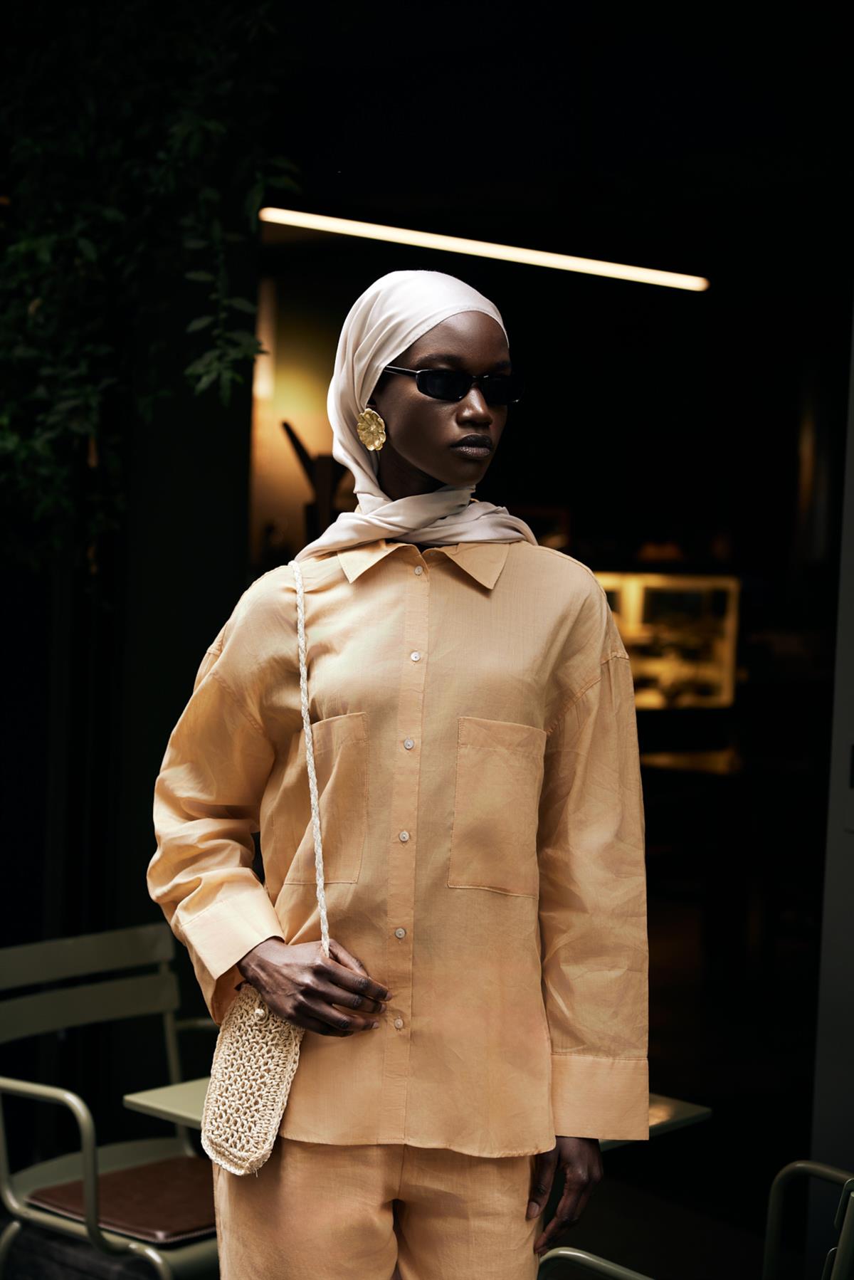 Şantuk Çift Taraflı  Jakar İpekli Şal Camel