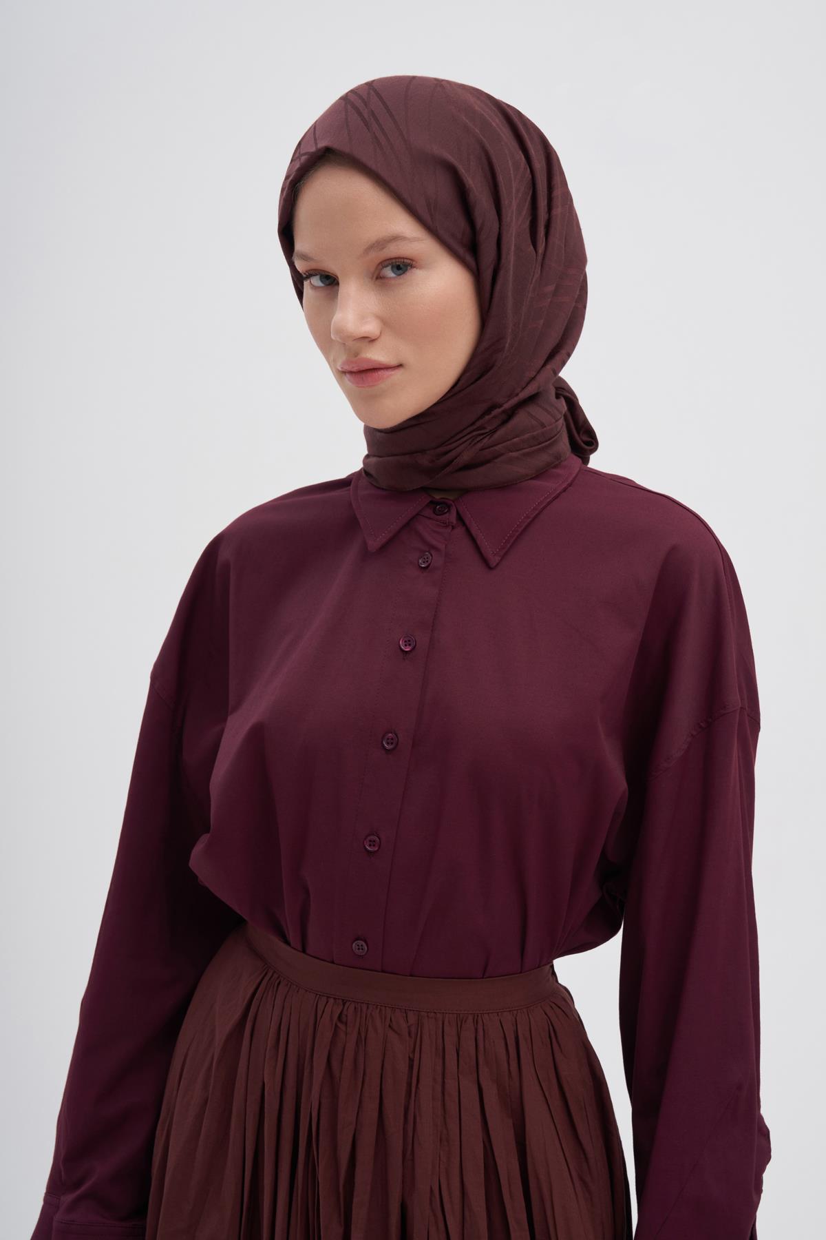 Simetrik Jakar İtalyan İpekli Şal Acı Kahve