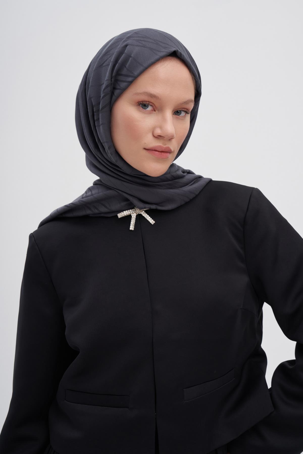 Simetrik Jakar İtalyan İpekli Şal Antrasit