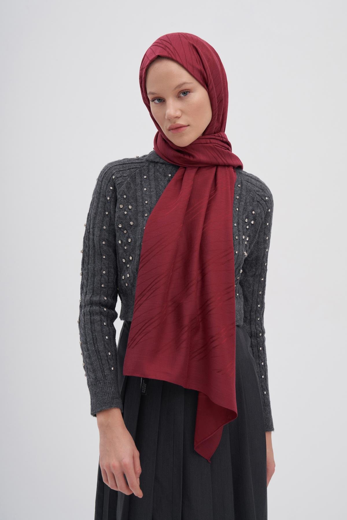 Simetrik Jakar İtalyan İpekli Şal Bordo