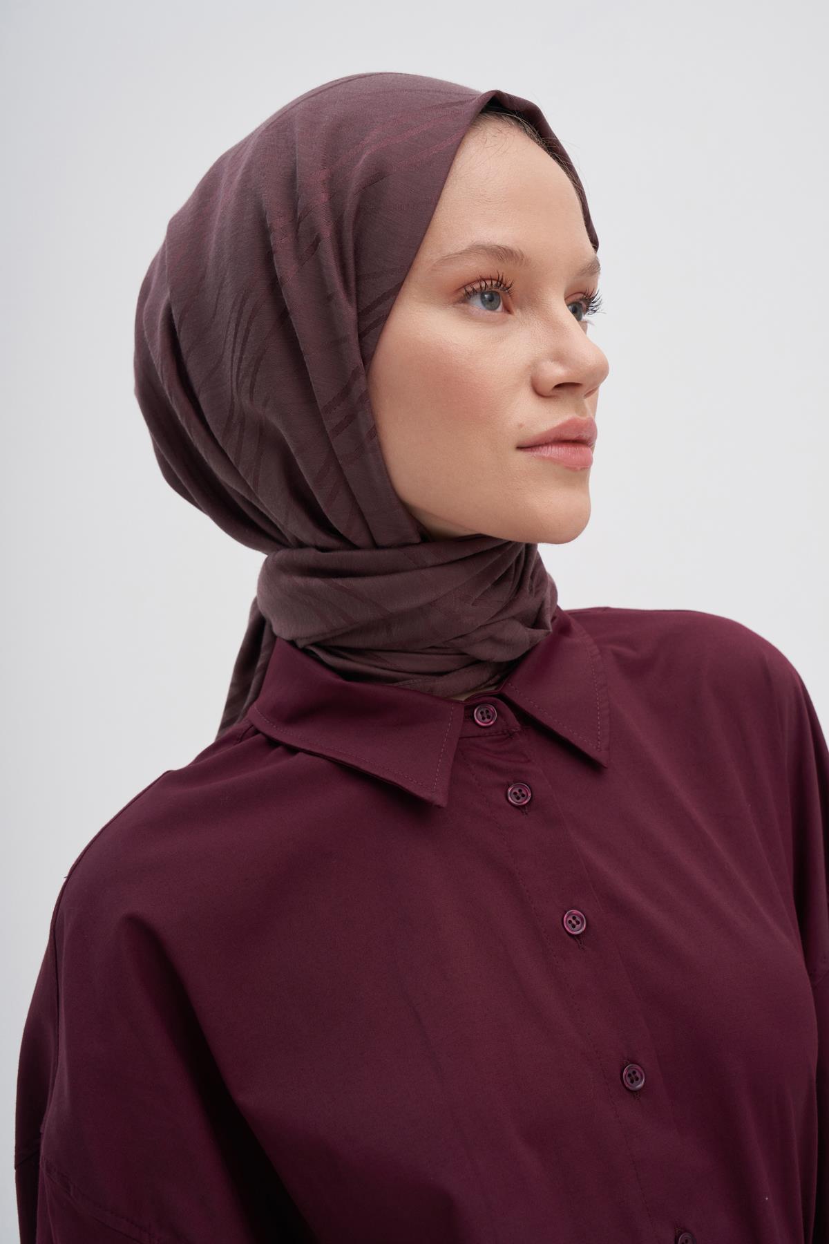 Simetrik Jakar İtalyan İpekli Şal Koyu Gül Kurusu