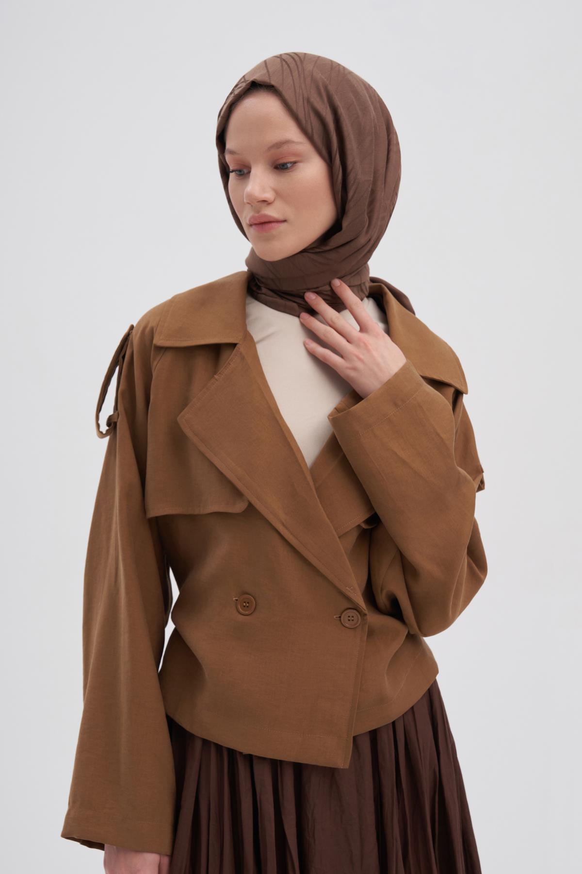 Simetrik Jakar İtalyan İpekli Şal Küllü Kahve