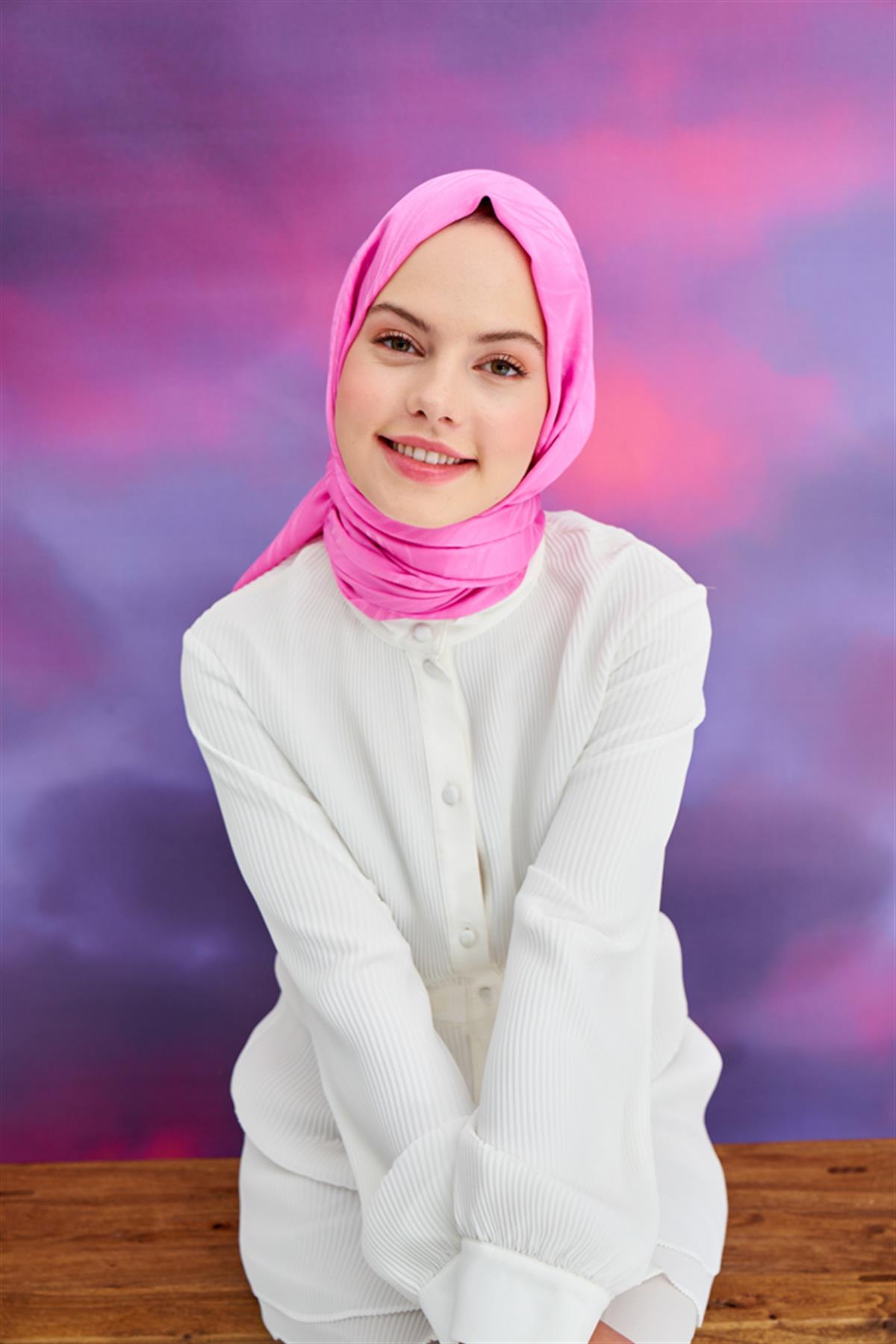 Simetrik Jakar  İtalyan İpekli Şal Pembe