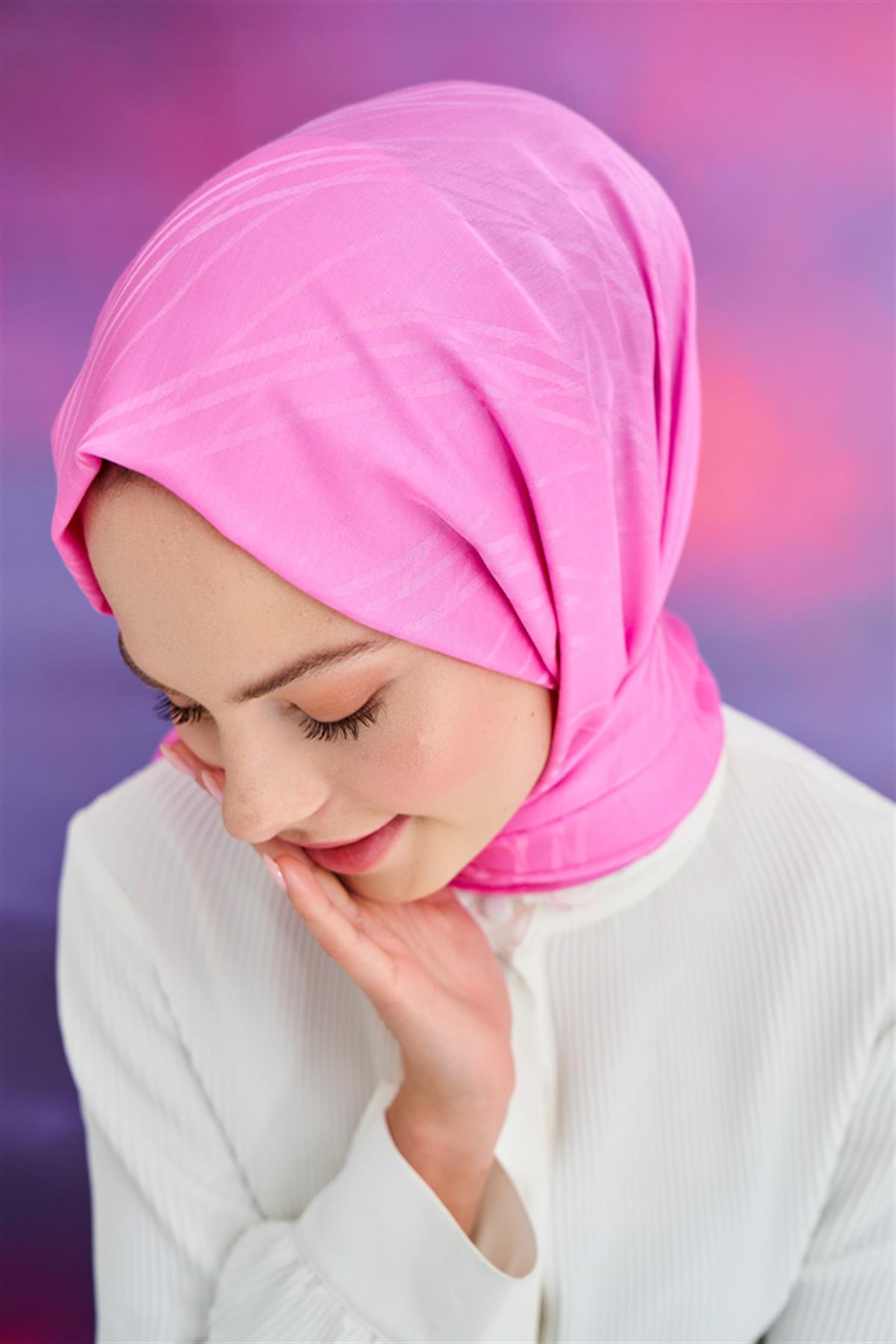 Simetrik Jakar  İtalyan İpekli Şal Pembe