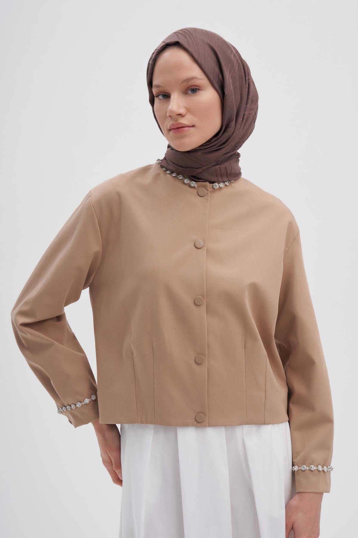 Simetrik Jakar İtalyan İpekli Şal Soft Kahve