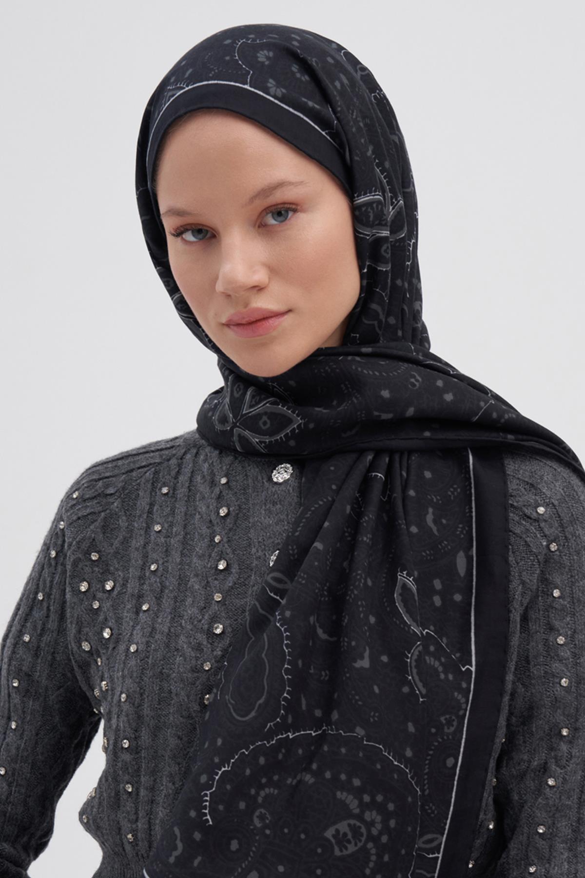 Sky Siyah Early İpek Şal