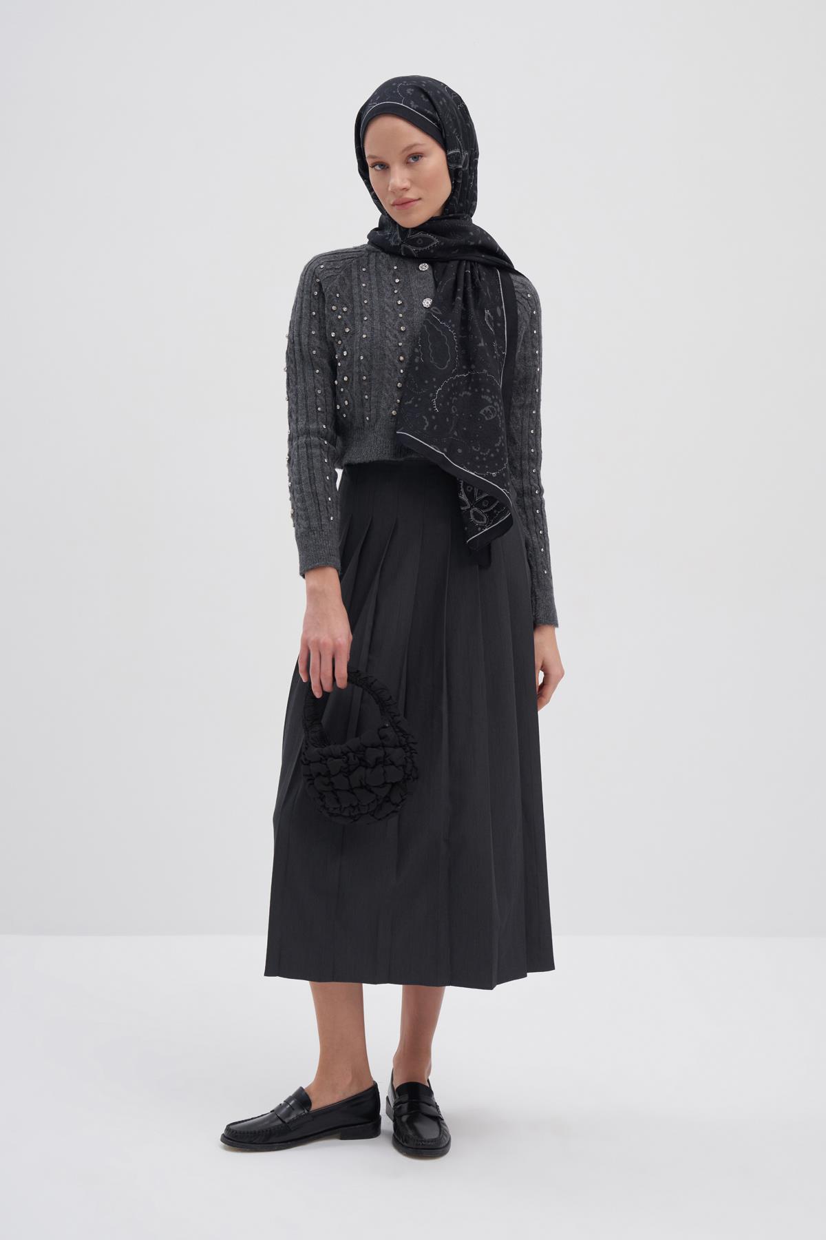 Sky Siyah Early İpek Şal