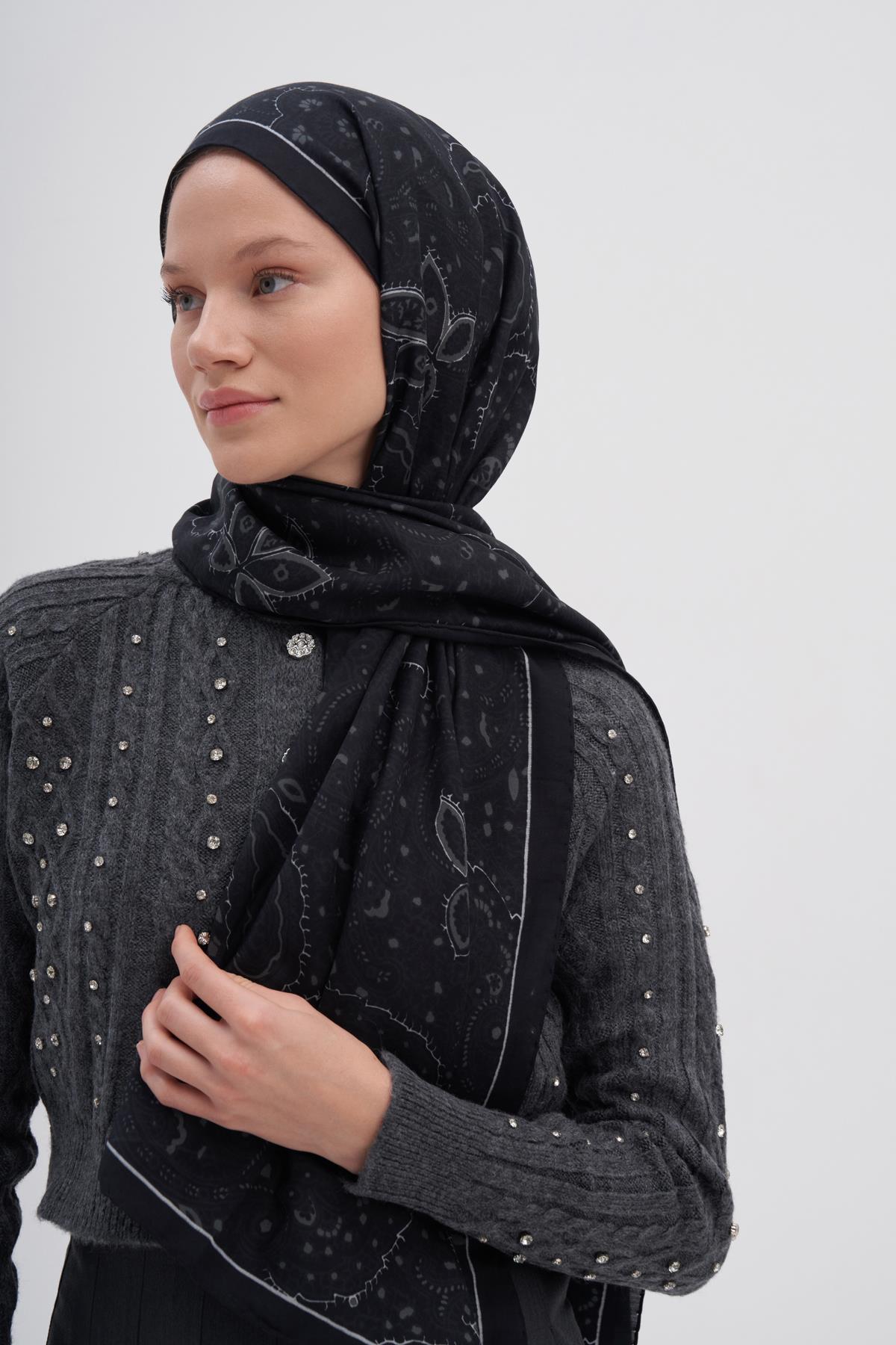 Sky Siyah Early İpek Şal