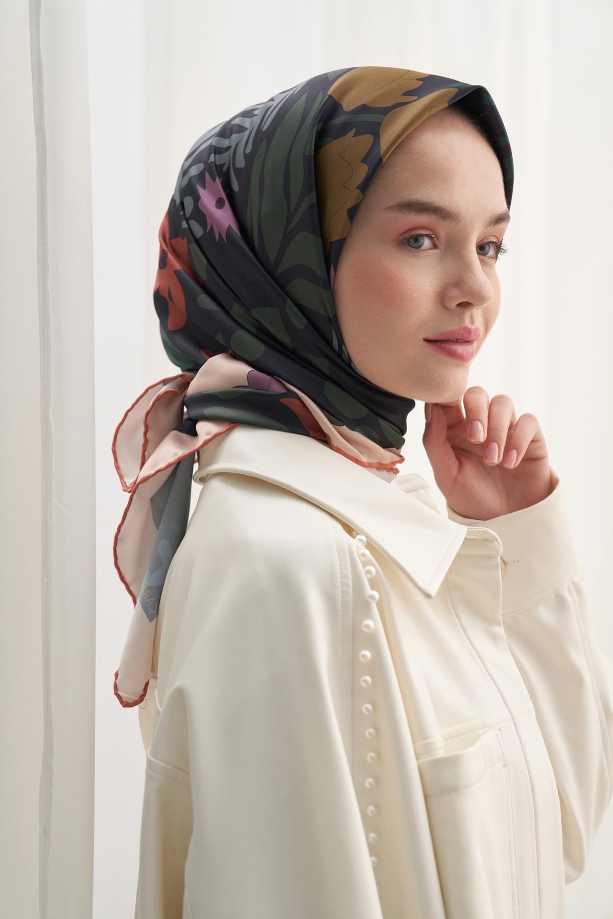 Twill Eşarp Back Floral Desen