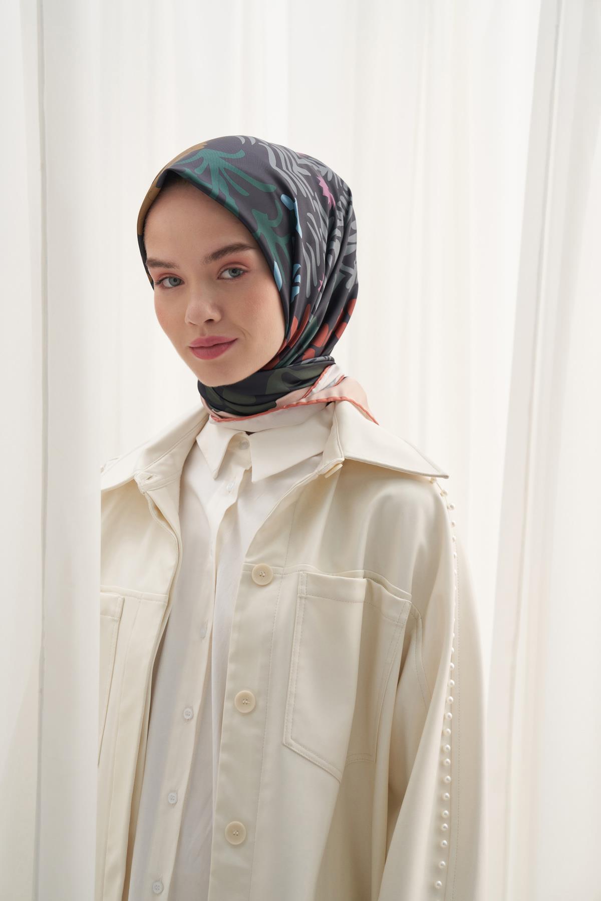 Twill Eşarp Back Floral Desen