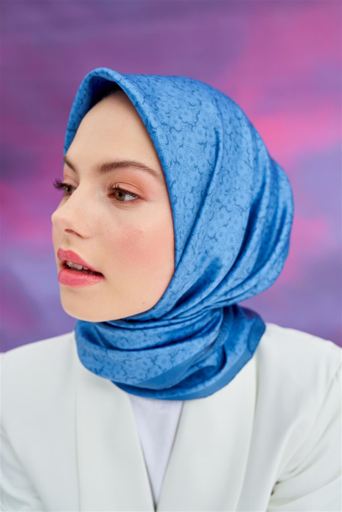 Twill Eşarp Çiçek Mavi