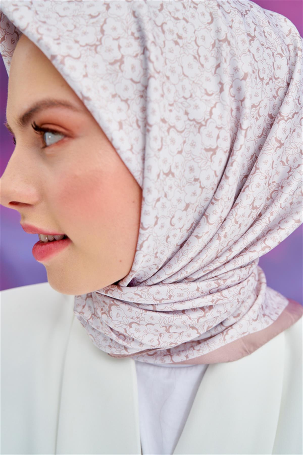 Twill Eşarp Çiçek Vizon