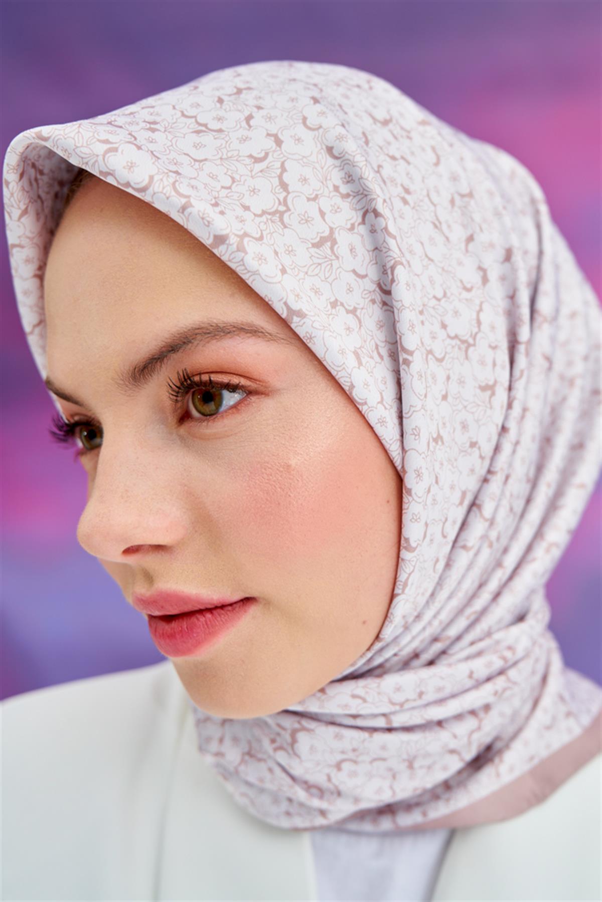 Twill Eşarp Çiçek Vizon