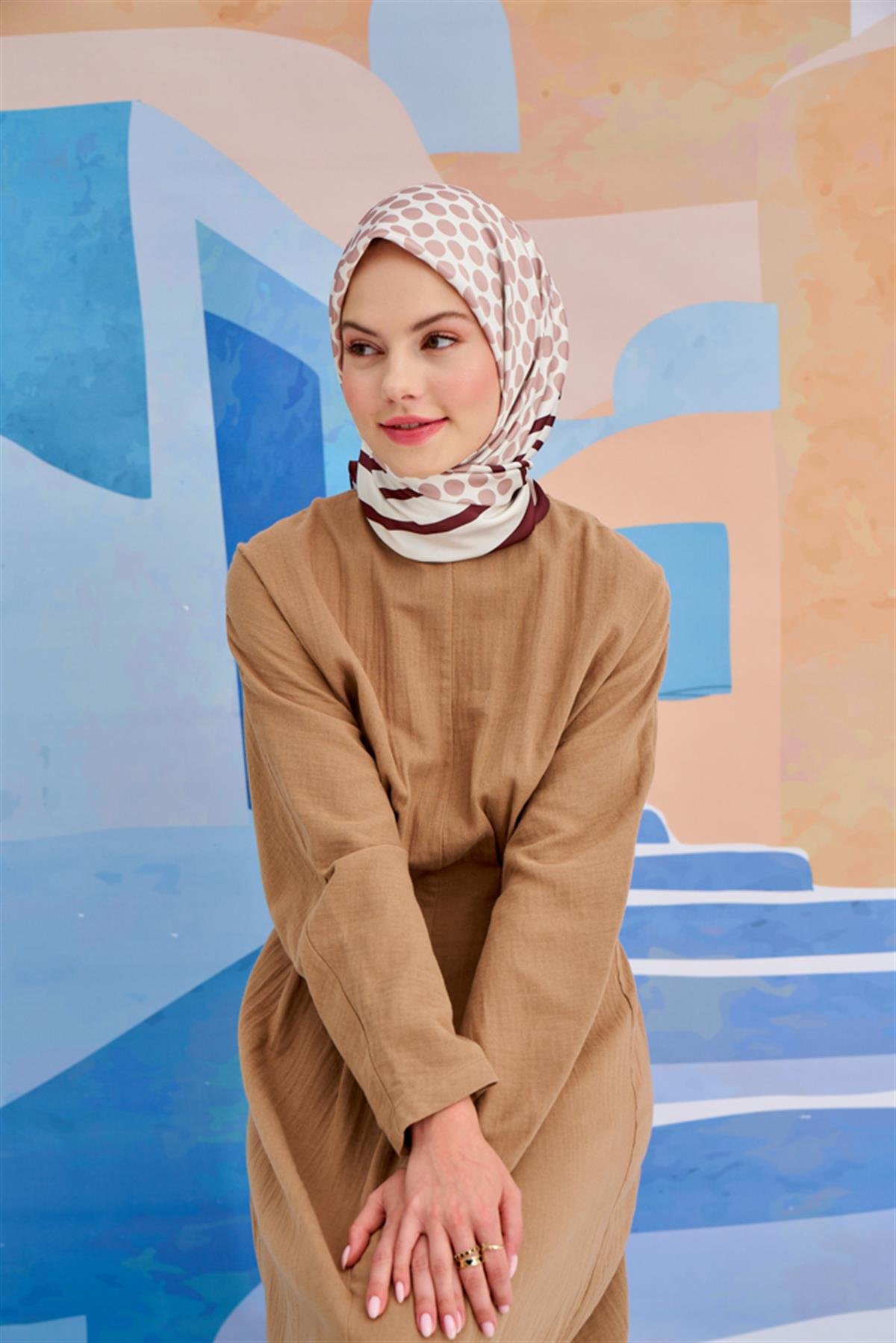 Twill Eşarp Dalee Desen Kahve