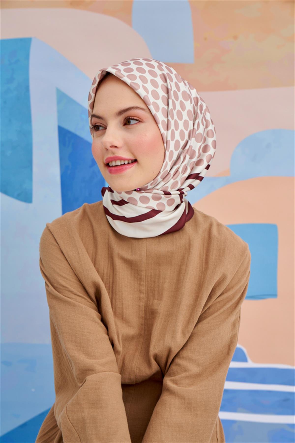 Twill Eşarp Dalee Desen Kahve