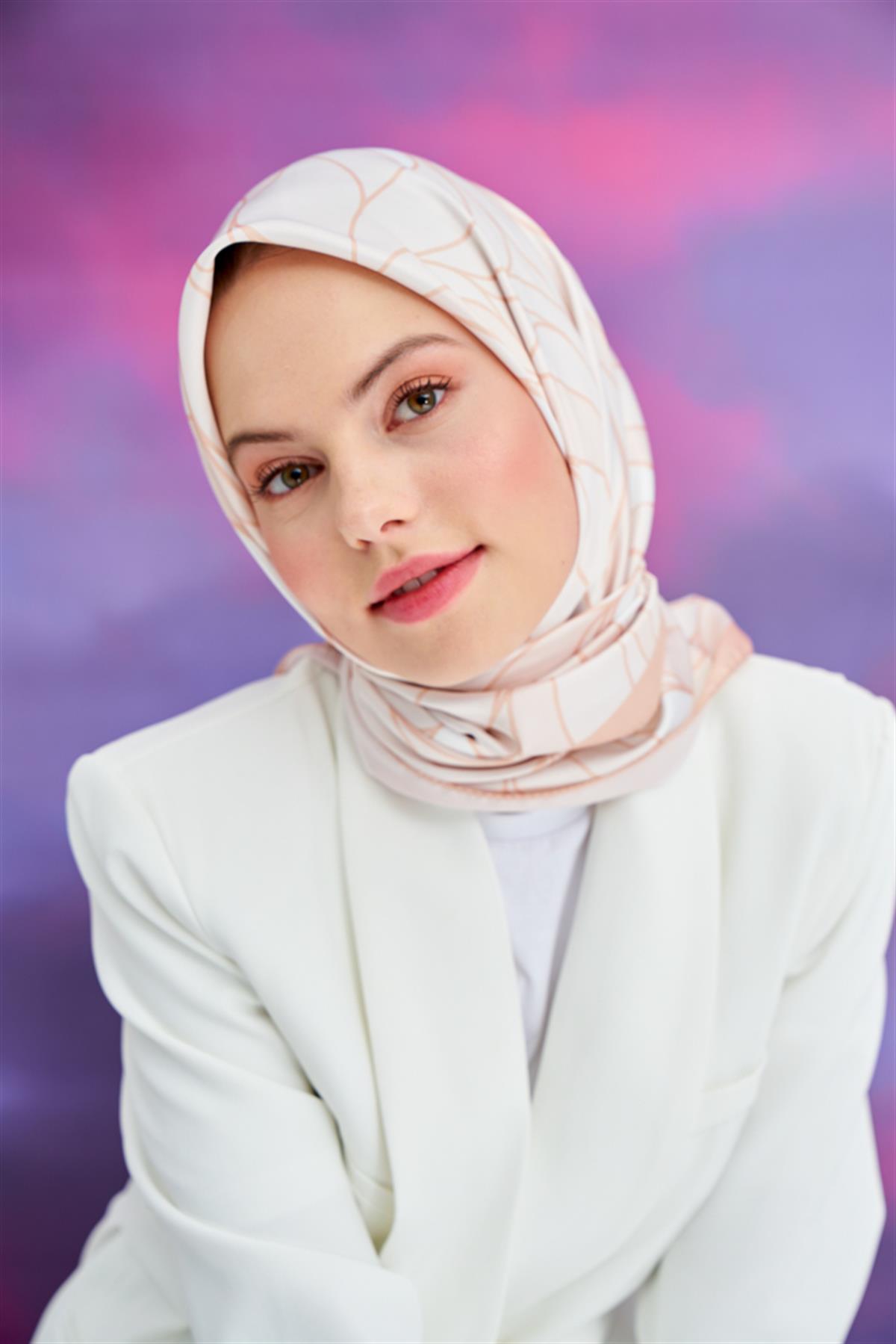 Twill Eşarp Dalga Desen Bej