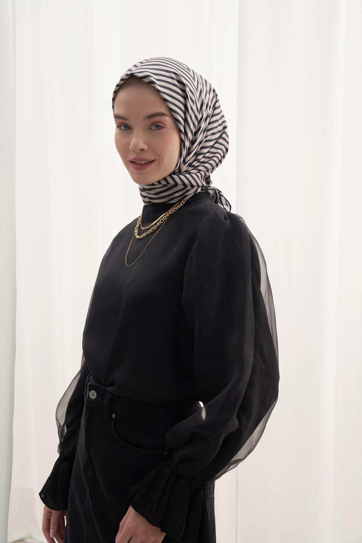 Twill Eşarp Geometrik Siyah