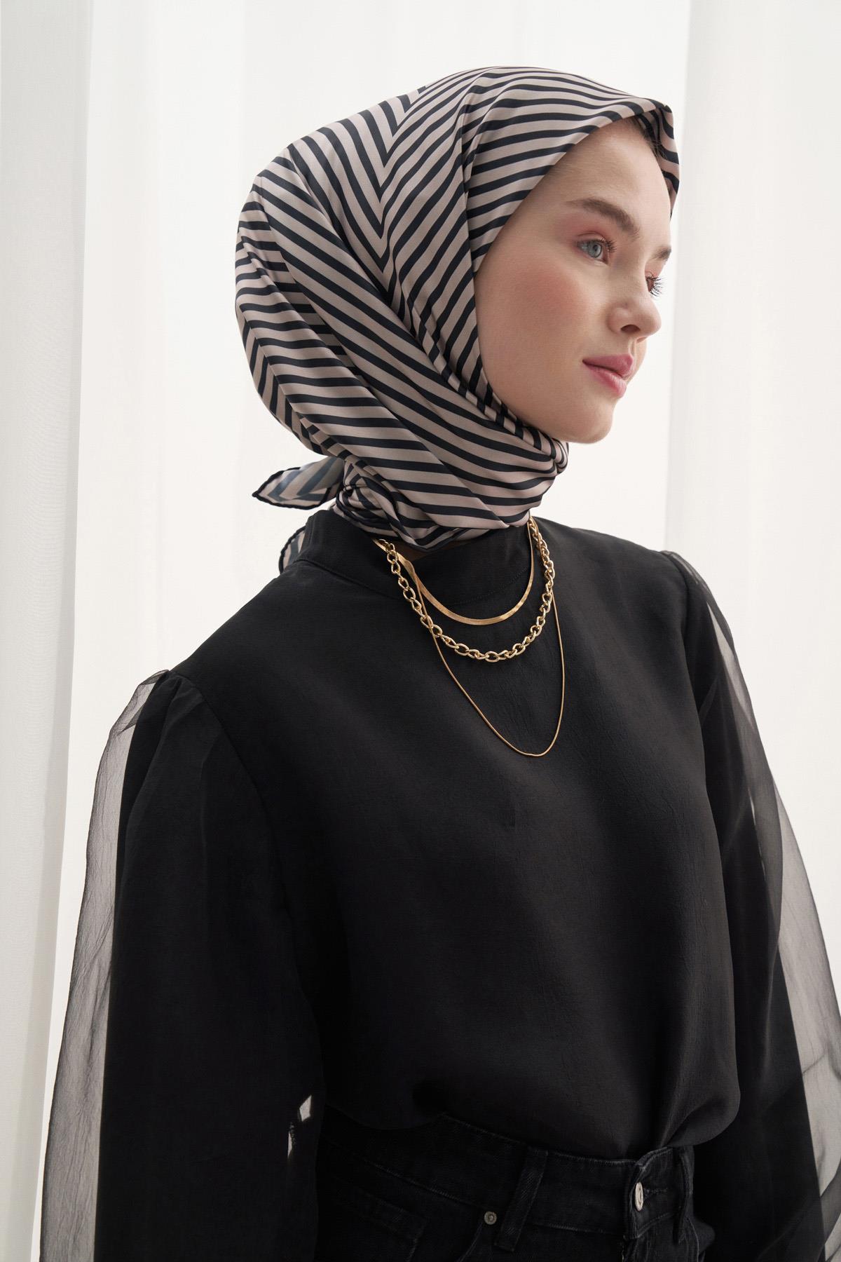 Twill Eşarp Geometrik Siyah