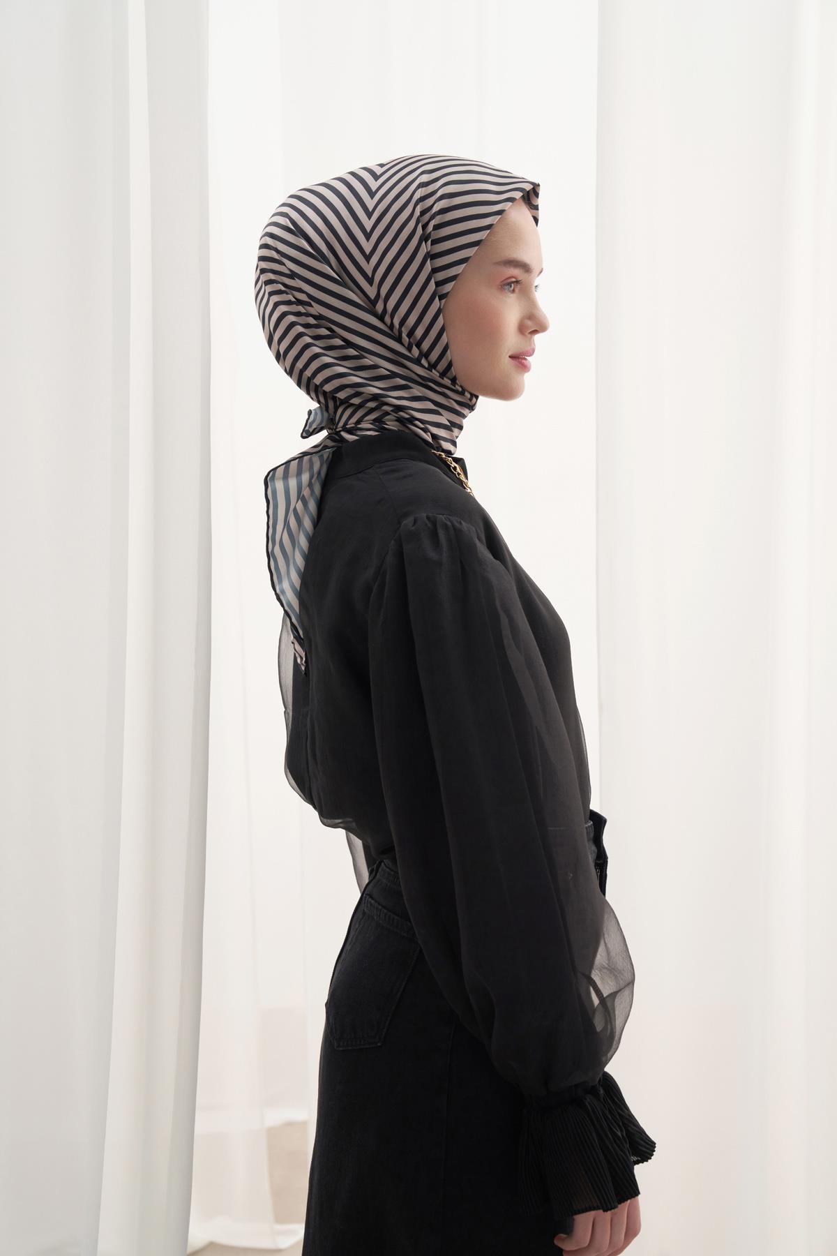 Twill Eşarp Geometrik Siyah