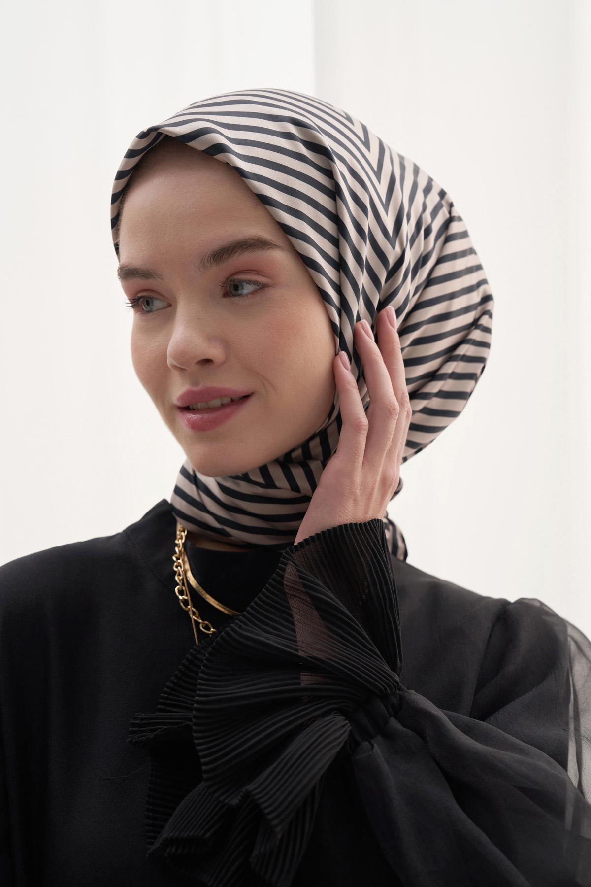 Twill Eşarp Geometrik Siyah