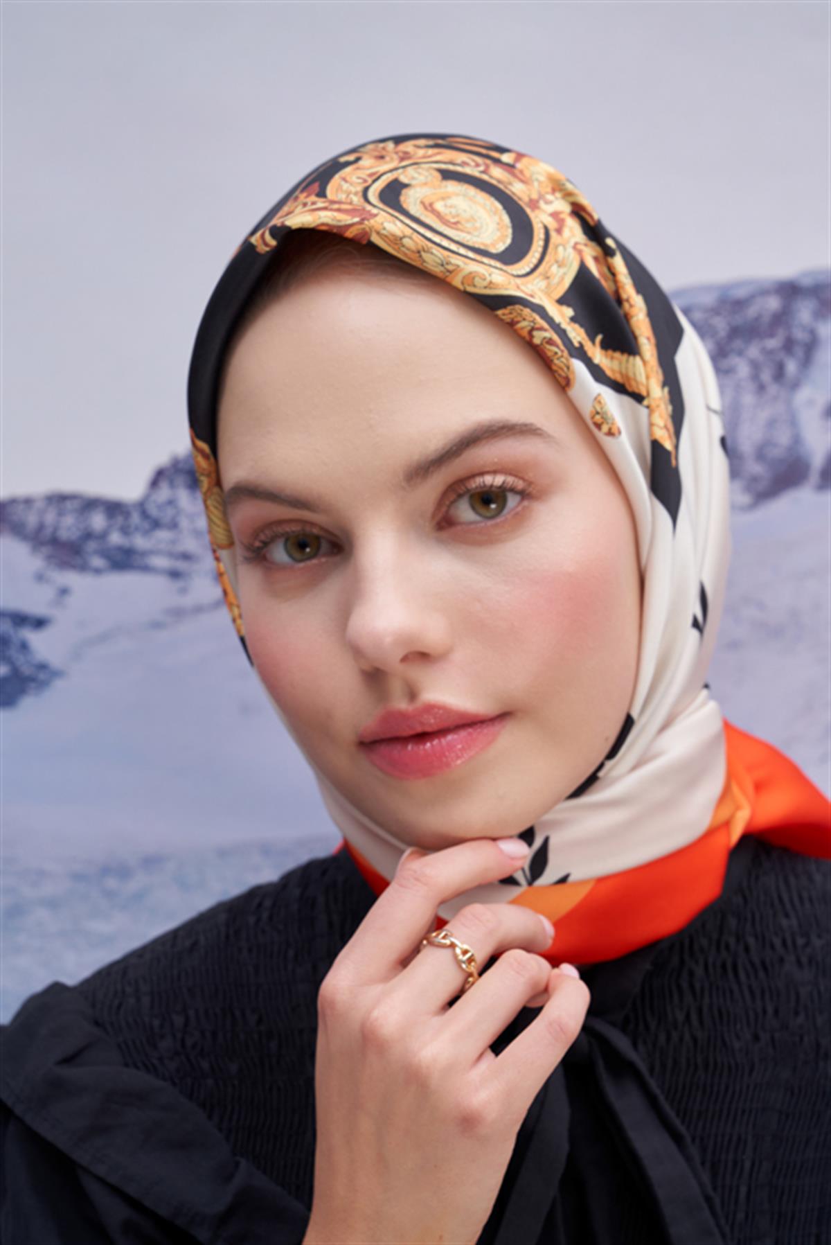 Twill Eşarp İtaly Desen Turuncu