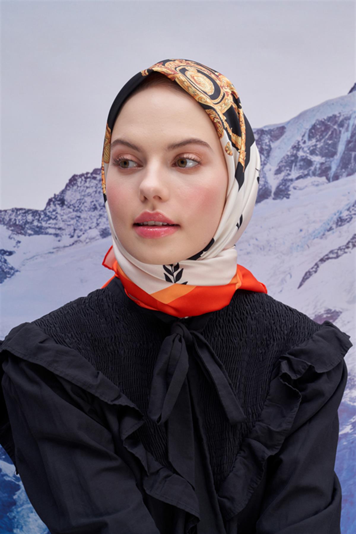 Twill Eşarp İtaly Desen Turuncu