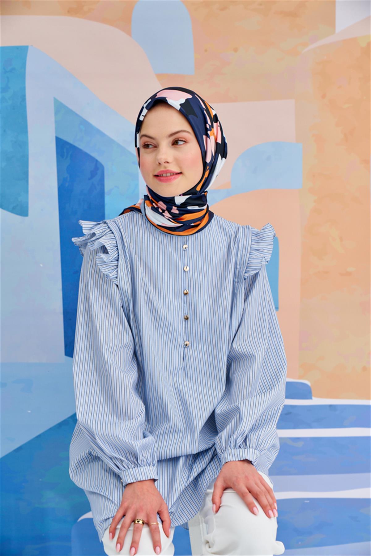 Twill Eşarp Mini Flowers Desen Lacivert