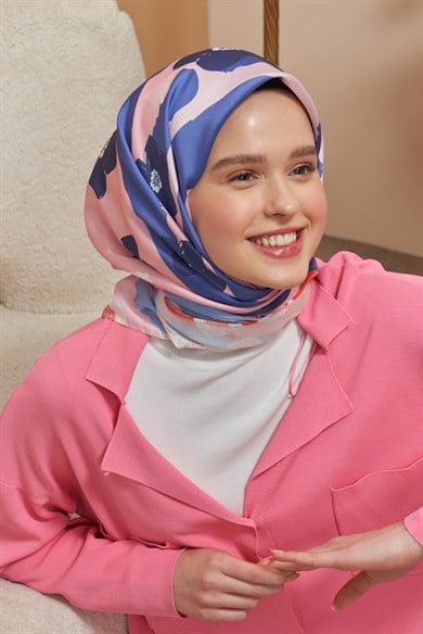 Twill Eşarp Mini Flowers Desen Pembe