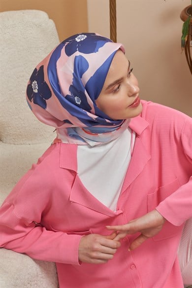 Twill Eşarp Mini Flowers Desen Pembe