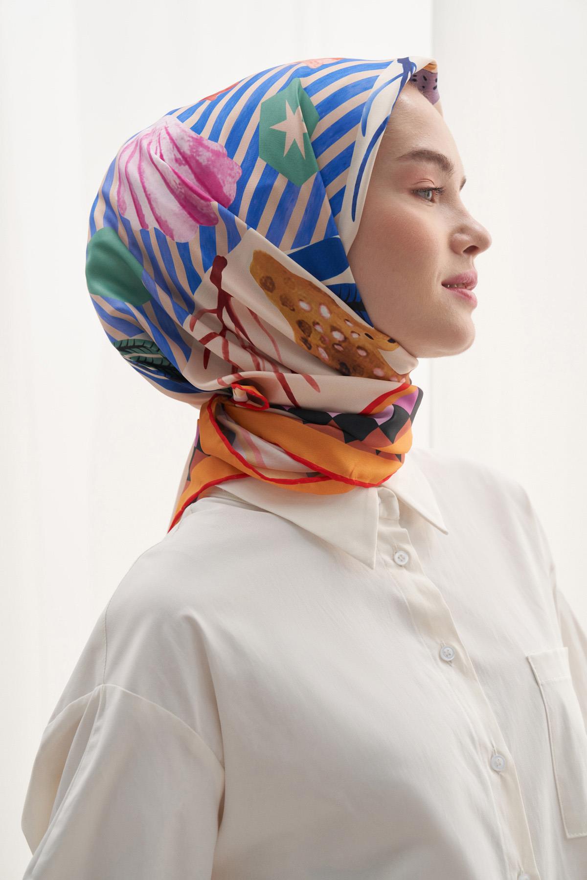 Twill Eşarp Pearl Çiçek