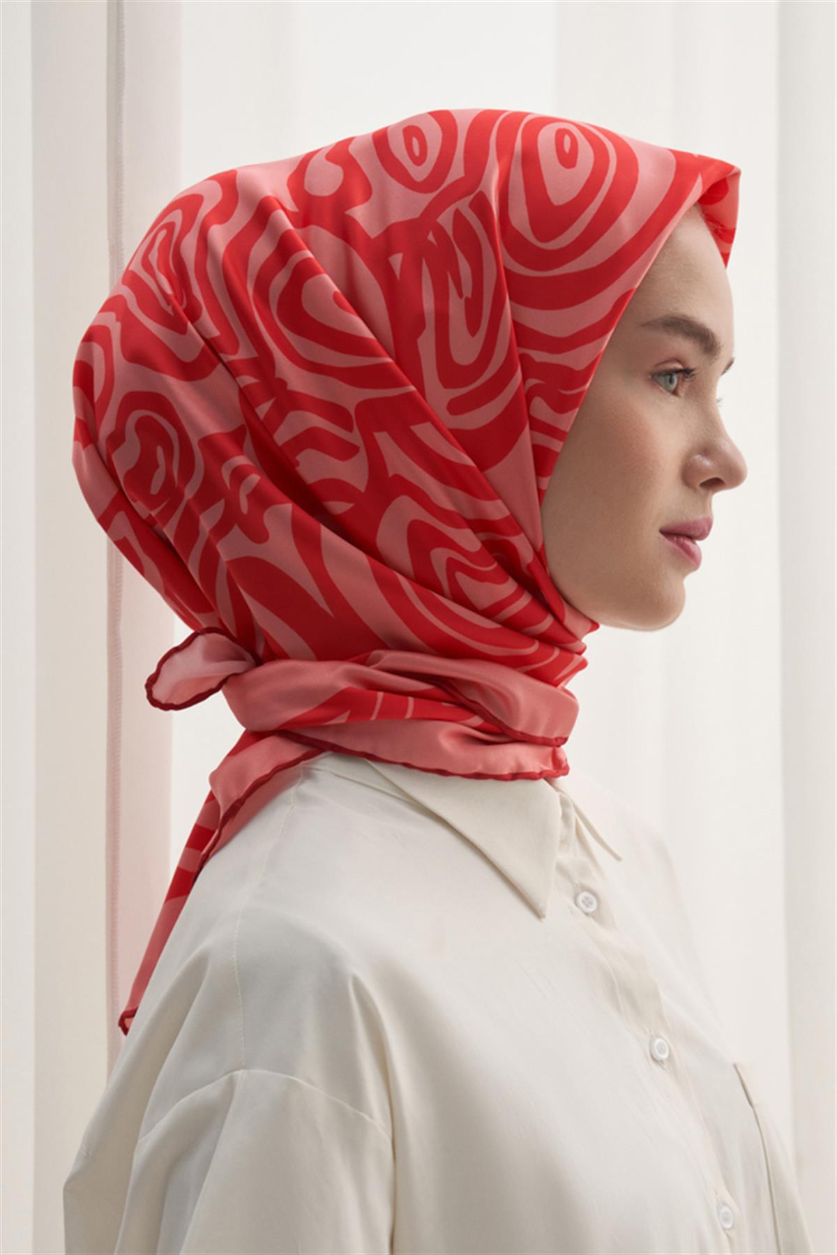 Twill Eşarp Pembe Dalga Desen